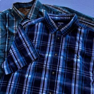 KingSize Men's 2XL Big Plaid Button Up Short Sleeve Shirts Lot of 2 Cotton Blend